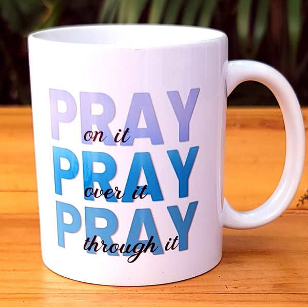 Blue Pray Words Mug